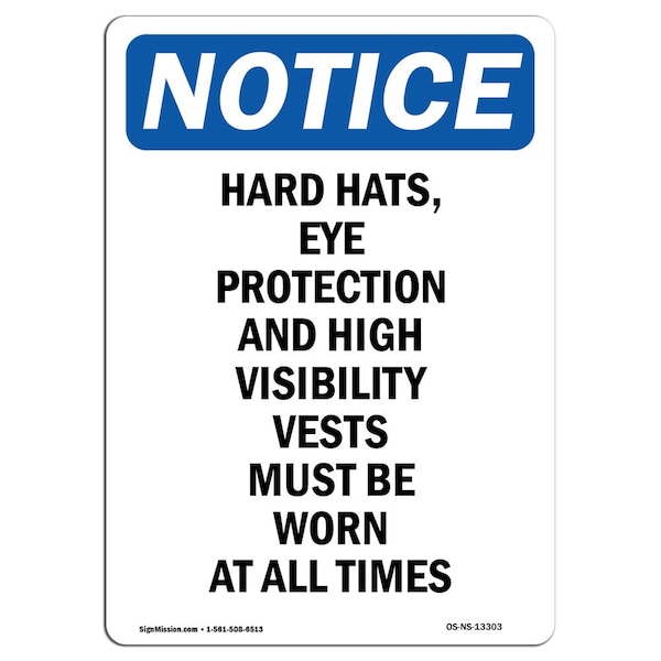 OSHA, Hard Hats Eye Protection And, 14in X 10in Alum, 10" W, 14" H, Portrait, OS-NS-A-1014-V-13303
